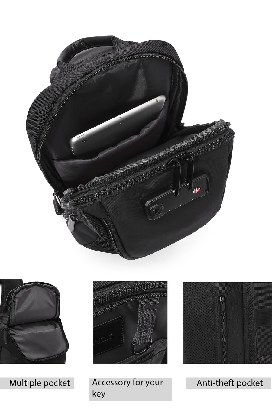 D-Pack Men's Black Fabric Crossbody Bag
