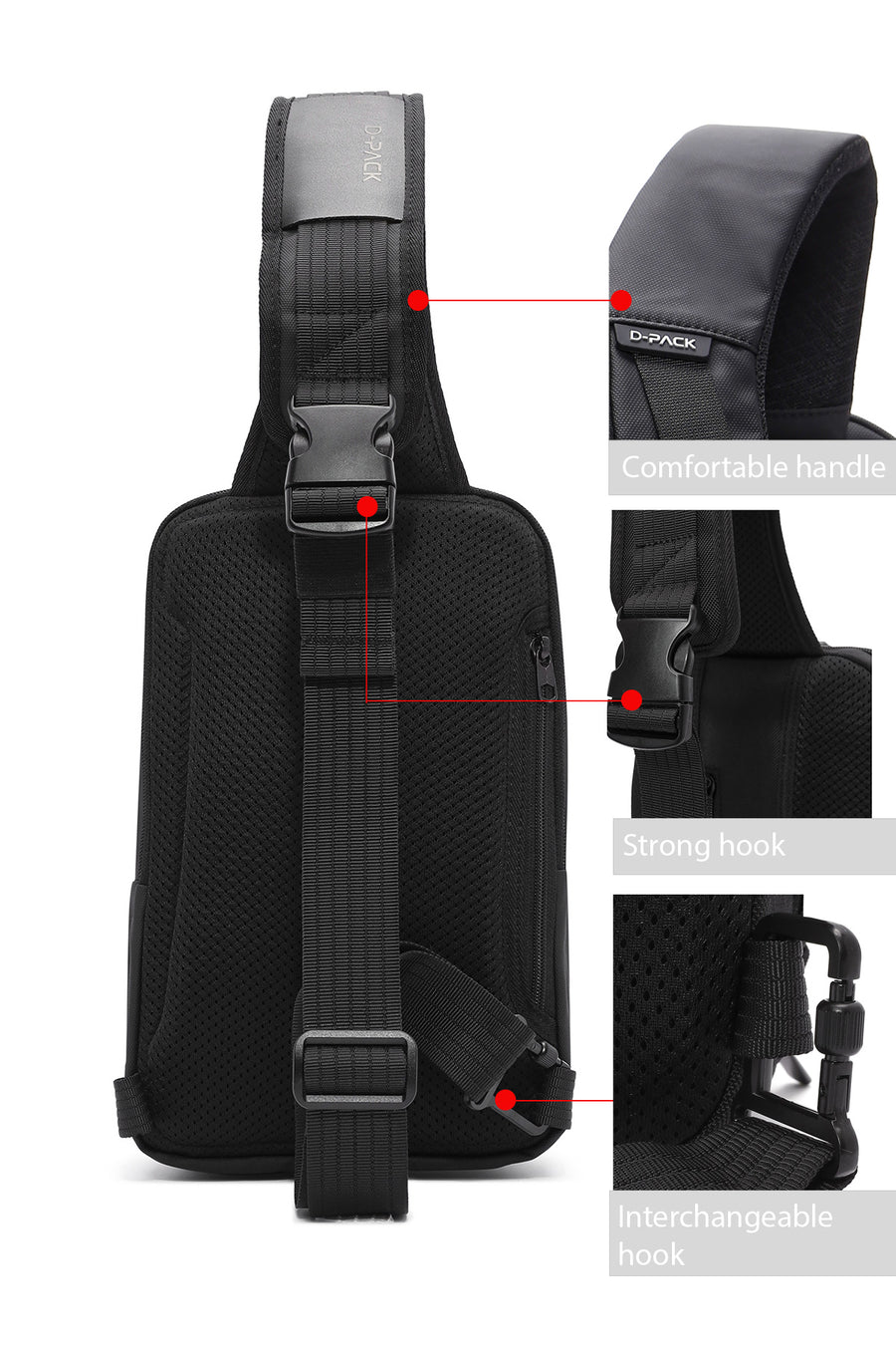 D-Pack Men's Black Fabric Crossbody Bag