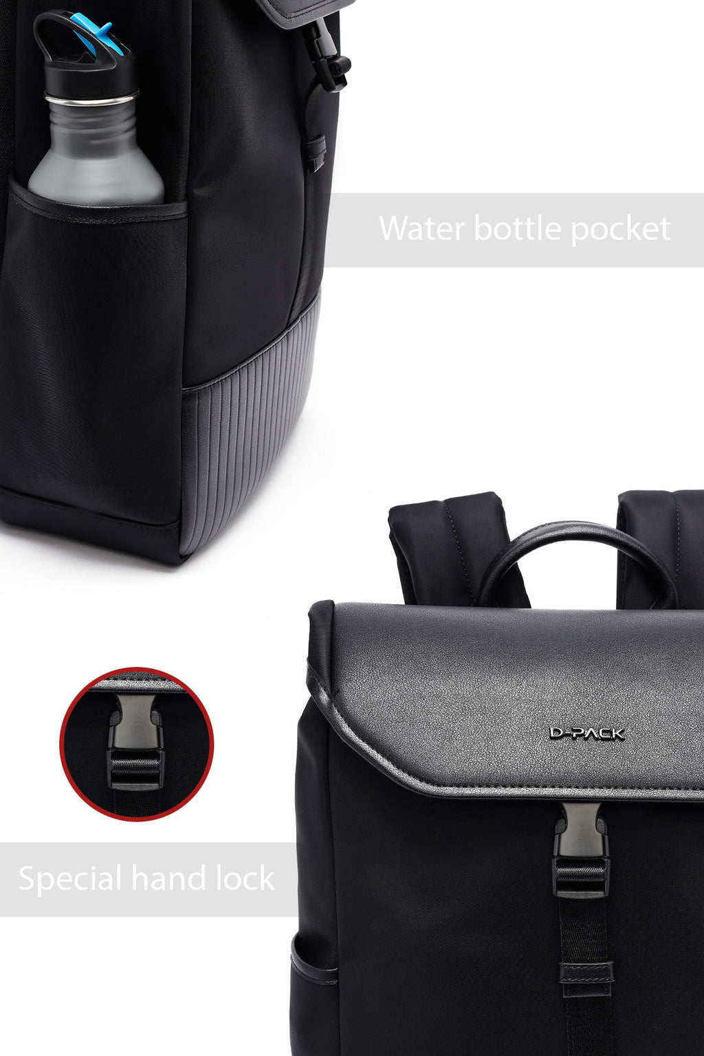 D-Pack Unisex Siyah Deri Sırt Çantası