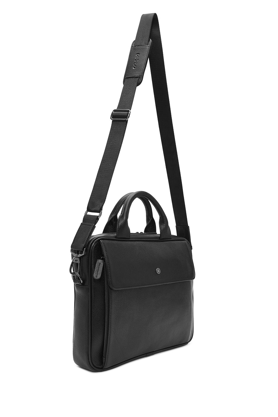 Men's Black Long Strap Leather Briefcase