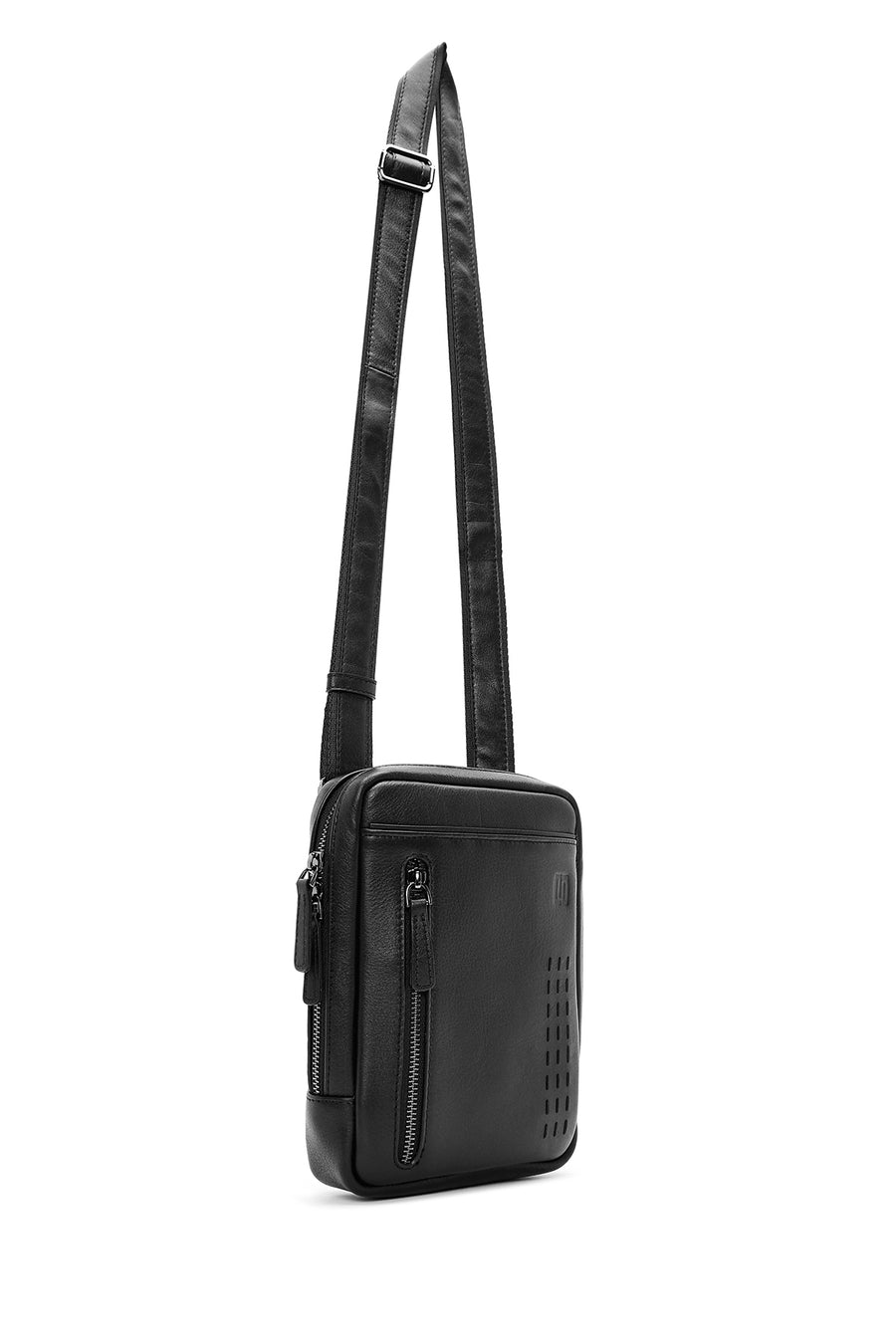 Men's Black Leather Messenger Bag