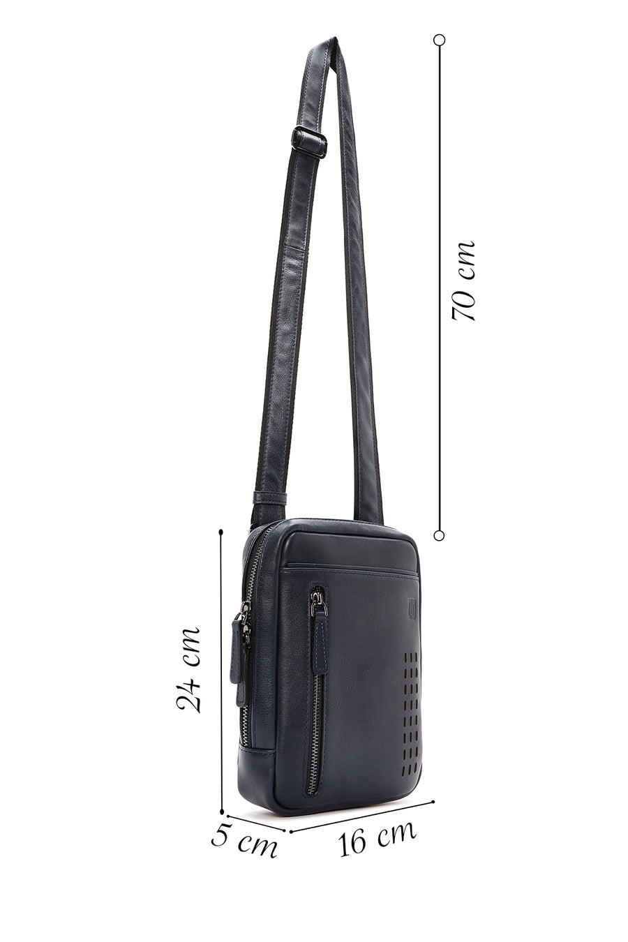 Men's Navy Blue Leather Messenger Bag