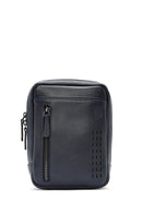 Men's Navy Blue Leather Messenger Bag | Derimod