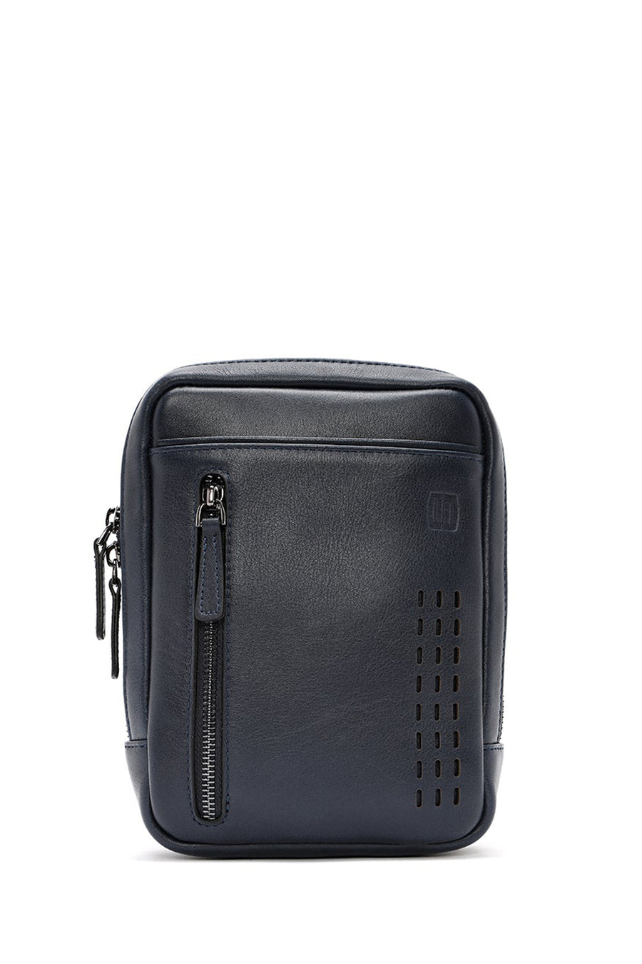 Men's Navy Blue Leather Messenger Bag