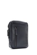 Men's Navy Blue Leather Messenger Bag | Derimod