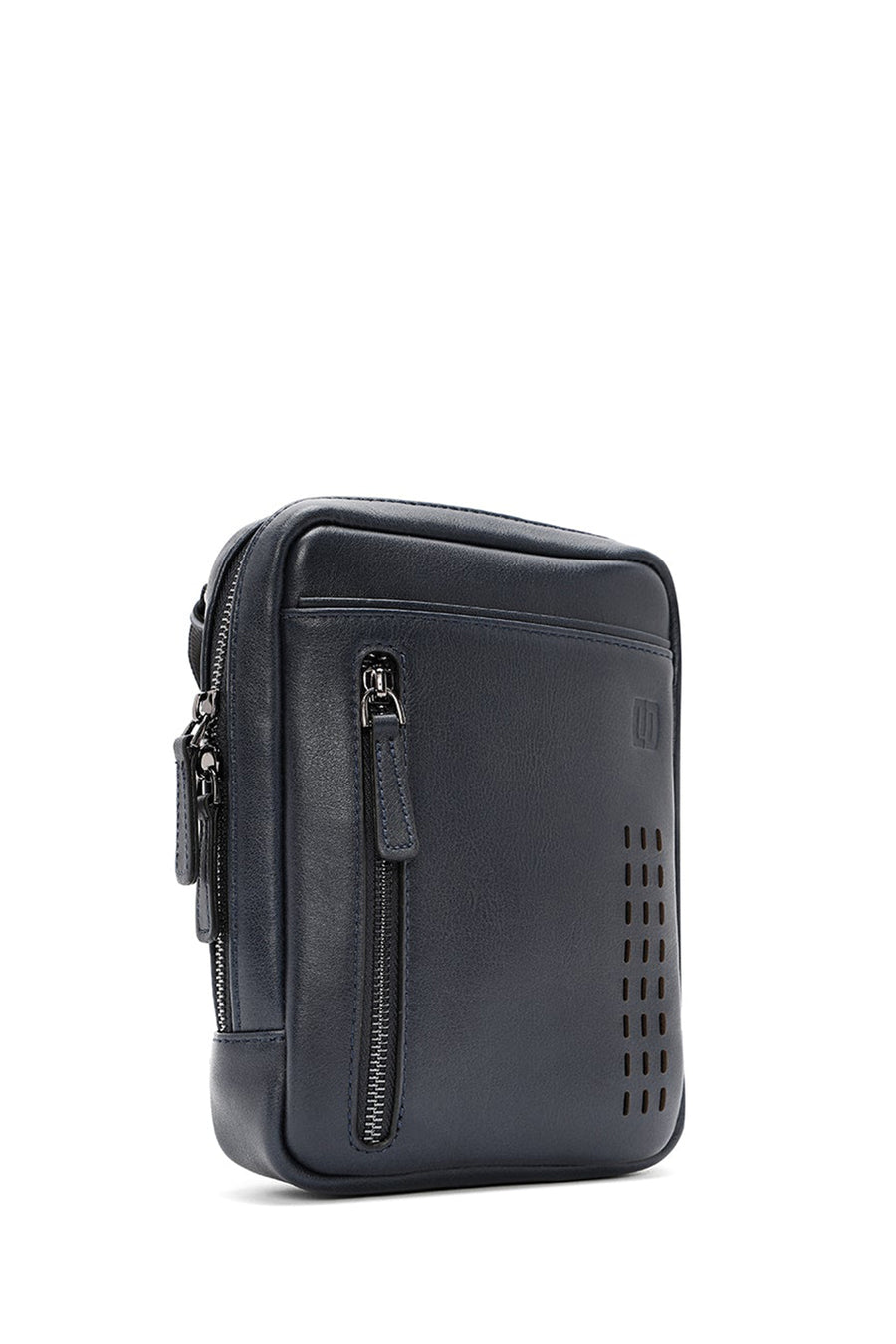 Men's Navy Blue Leather Messenger Bag