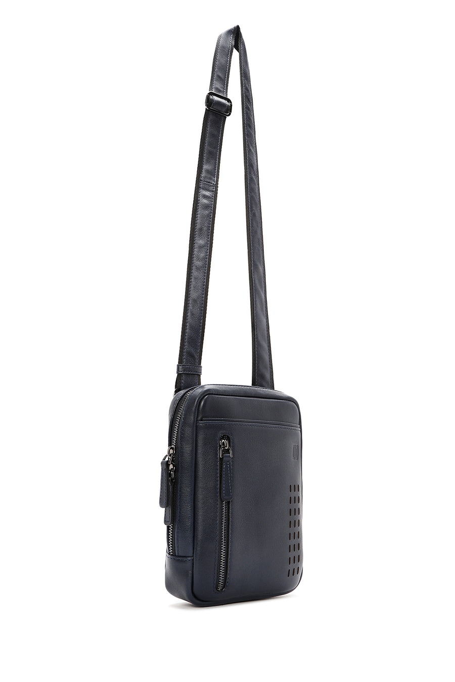 Men's Navy Blue Leather Messenger Bag