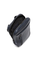 Men's Navy Blue Leather Messenger Bag | Derimod