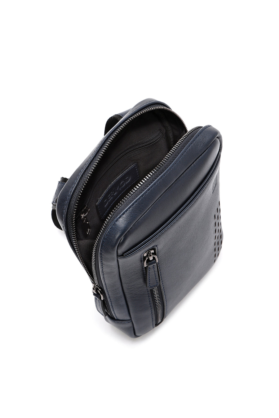 Men's Navy Blue Leather Messenger Bag