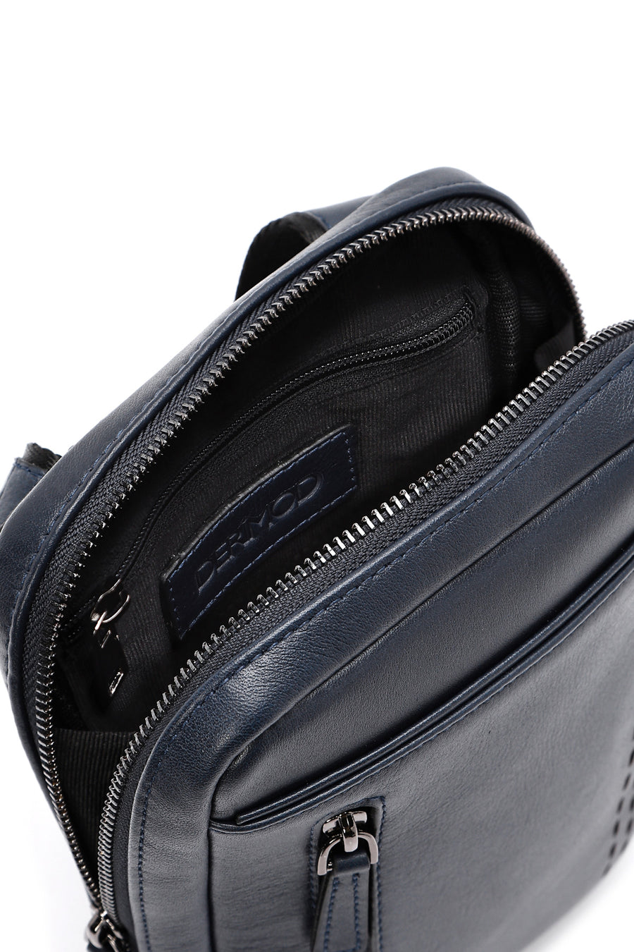 Men's Navy Blue Leather Messenger Bag