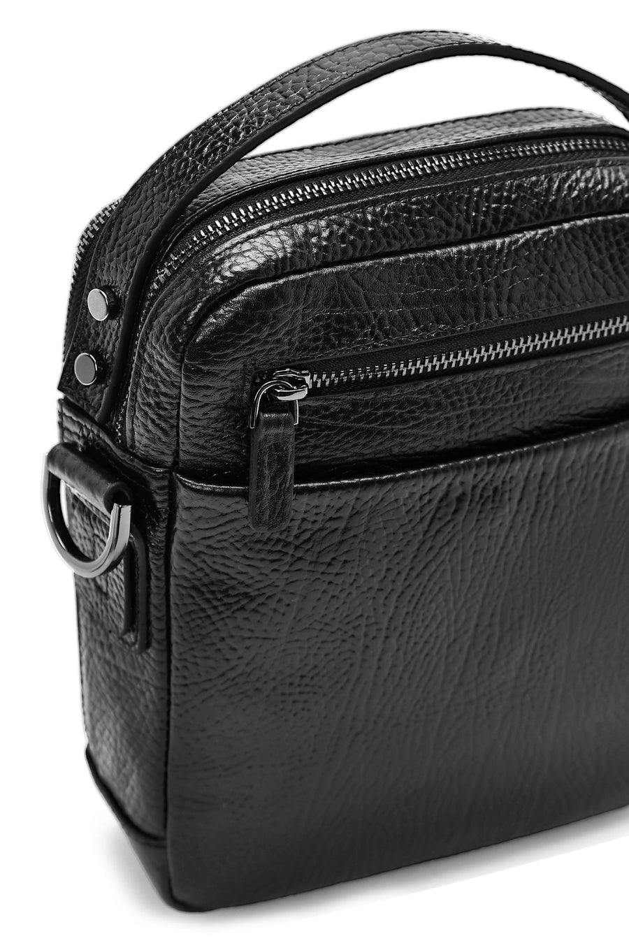 Men's Black Long Strap Leather Crossbody Bag