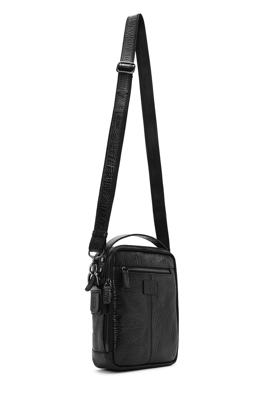 Men's Black Long Strap Leather Crossbody Bag