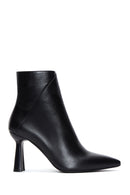 Women's Black Zippered Thin Heeled Leather Boots | Derimod