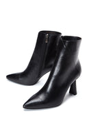 Women's Black Zippered Thin Heeled Leather Boots | Derimod