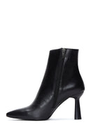 Women's Black Zippered Thin Heeled Leather Boots | Derimod