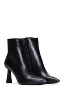 Women's Black Zippered Thin Heeled Leather Boots | Derimod