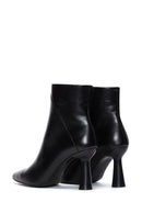 Women's Black Zippered Thin Heeled Leather Boots | Derimod
