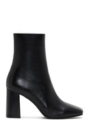 Women's Black Zippered Thick Heeled Leather Boots | Derimod
