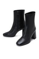 Women's Black Zippered Thick Heeled Leather Boots | Derimod