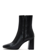 Women's Black Zippered Thick Heeled Leather Boots | Derimod