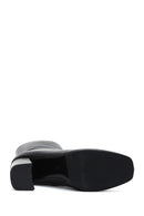 Women's Black Zippered Thick Heeled Leather Boots | Derimod