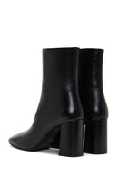 Women's Black Zippered Thick Heeled Leather Boots | Derimod