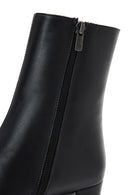 Women's Black Zippered Thick Heeled Leather Boots | Derimod