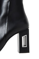 Women's Black Zipper Heeled Leather Boots | Derimod