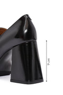 Woman Black Chunky Heels Leather Loafer | Derimod