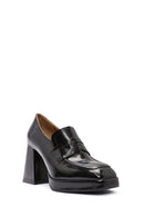Woman Black Chunky Heels Leather Loafer | Derimod