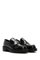 Women's Black Leather Masculine Loafer | Derimod