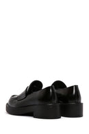Women's Black Leather Masculine Loafer | Derimod