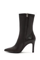 Kadın Kahverengi Fermuarlı İnce Topuklu Deri Bot | Derimod