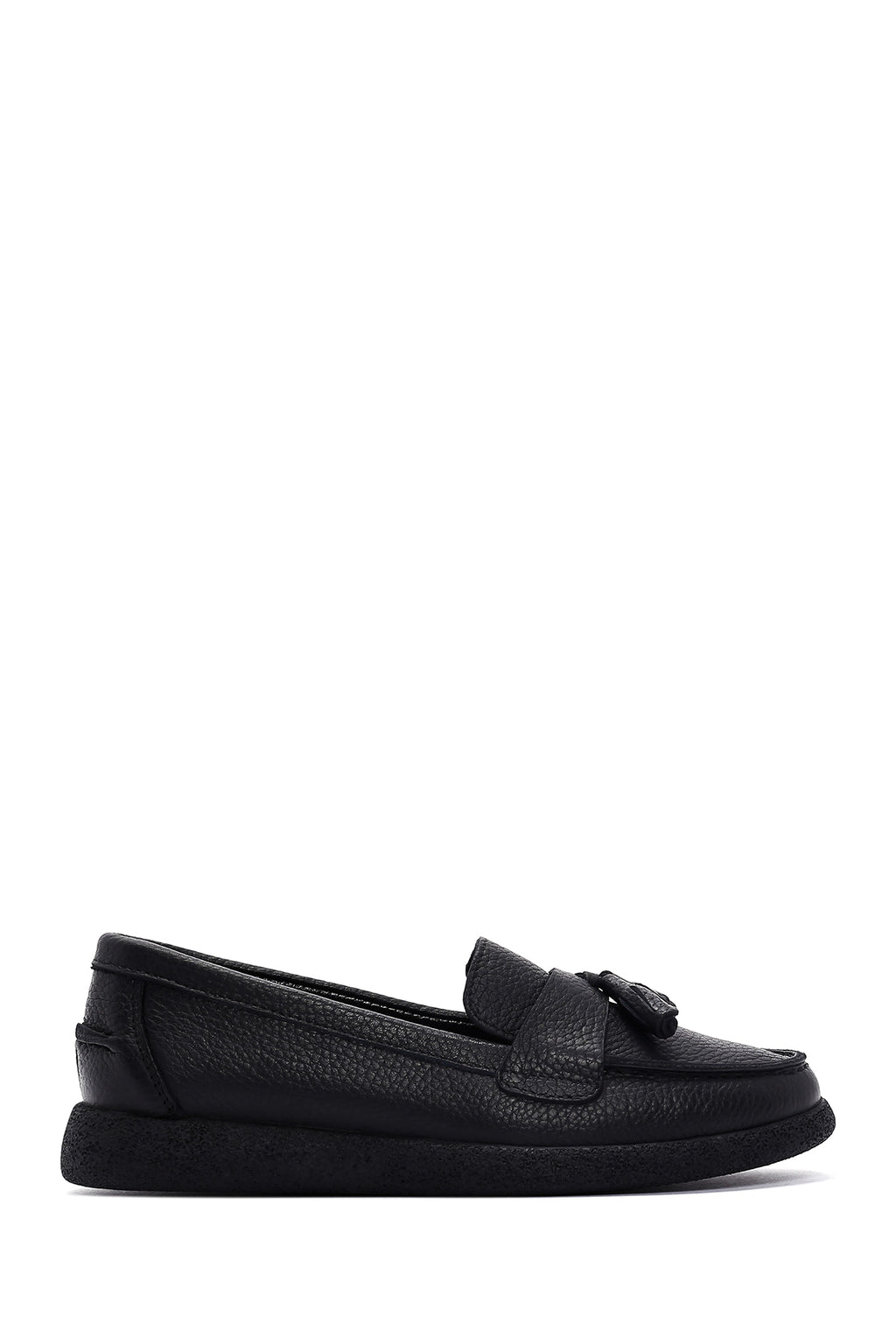 Kadın Siyah Püsküllü Deri Comfort Loafer