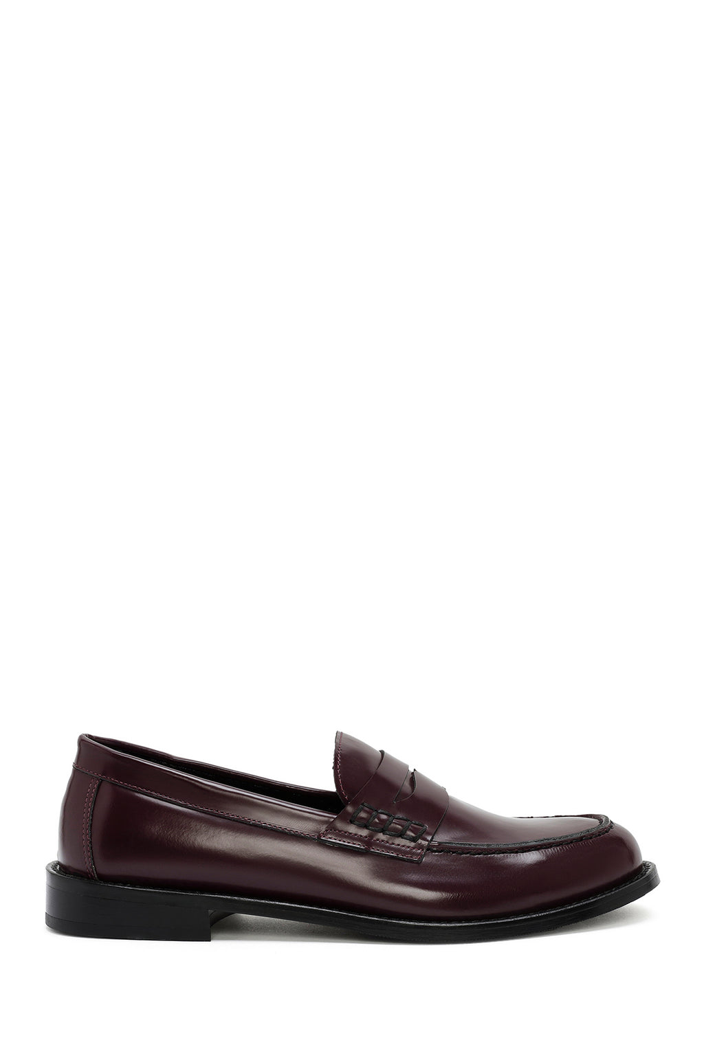 Kadın Bordo Deri Maskülen Loafer