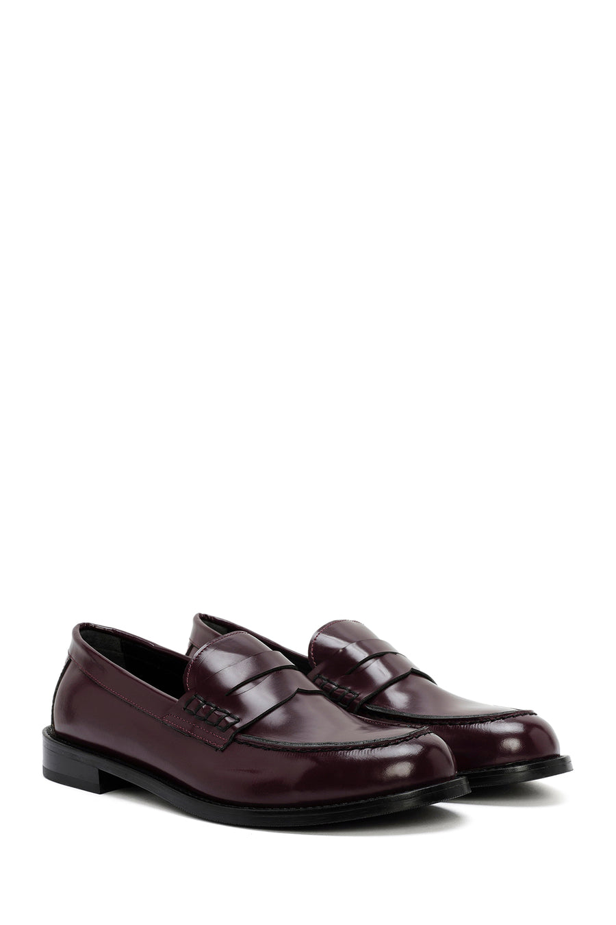 Kadın Bordo Deri Maskülen Loafer