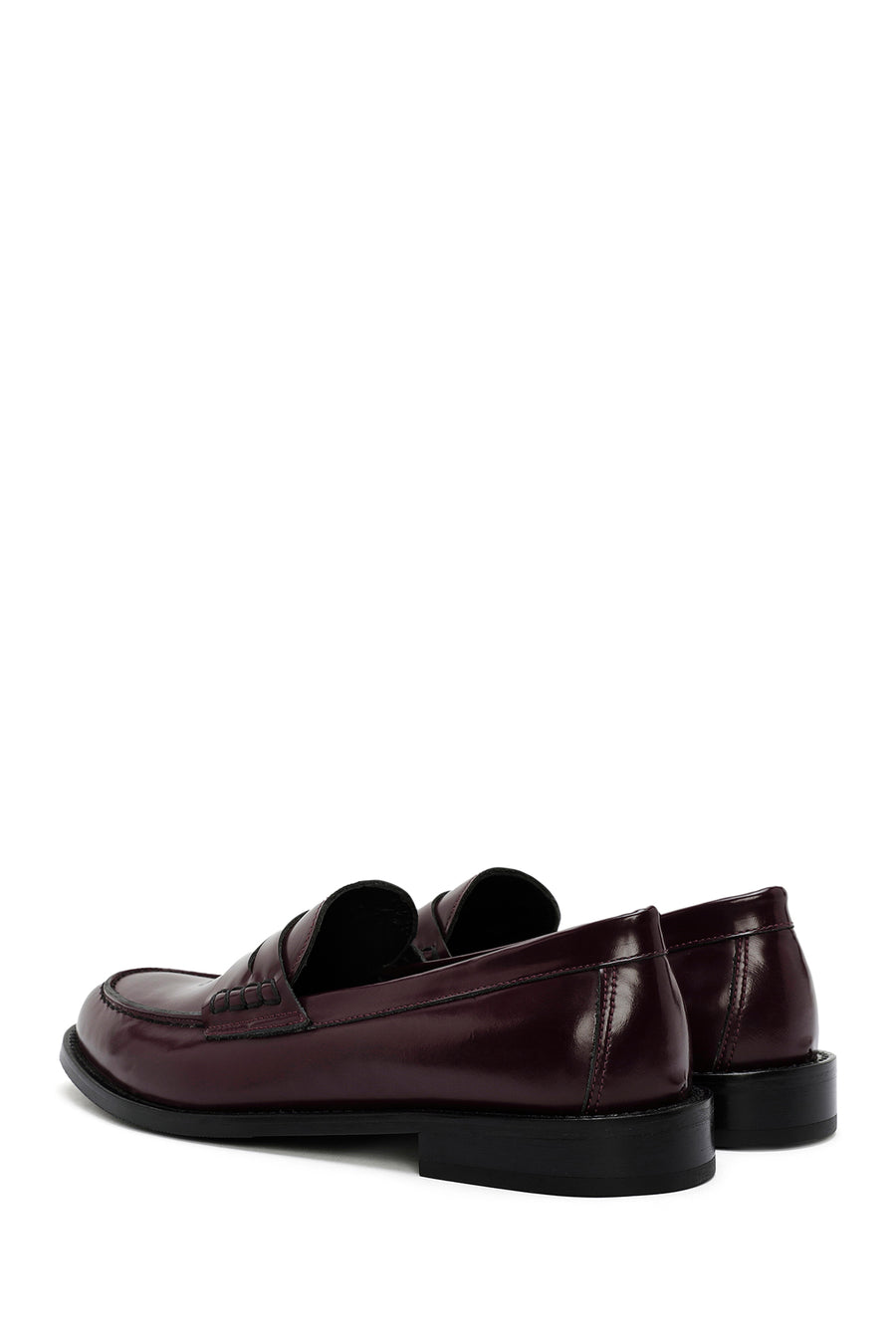 Kadın Bordo Deri Maskülen Loafer