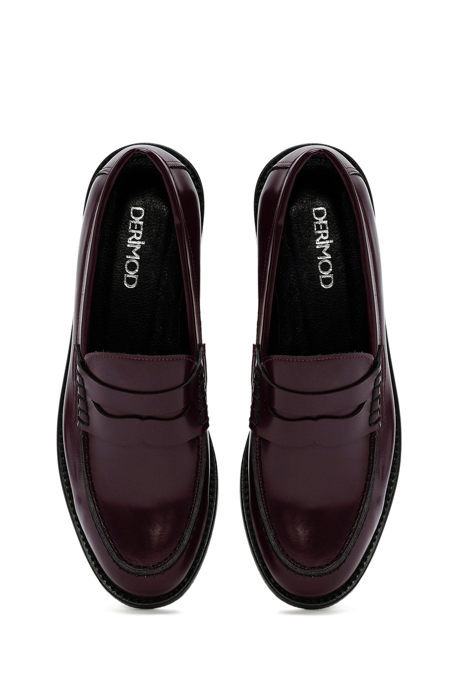 Kadın Bordo Deri Maskülen Loafer
