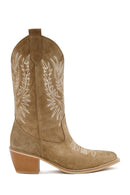 Women's Mink Suede Leather Heeled Cowboy Boots | Derimod