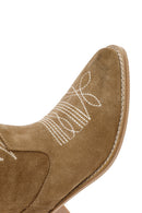 Women's Mink Suede Leather Heeled Cowboy Boots | Derimod