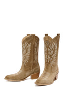 Women's Mink Suede Leather Heeled Cowboy Boots | Derimod