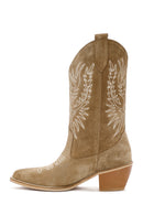 Women's Mink Suede Leather Heeled Cowboy Boots | Derimod