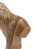 Women's Brown Suede Leather Heeled Cowboy Boots | Derimod