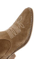 Women's Brown Suede Leather Heeled Cowboy Boots | Derimod