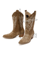 Women's Brown Suede Leather Heeled Cowboy Boots | Derimod