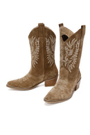 Women's Brown Suede Leather Heeled Cowboy Boots | Derimod