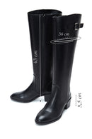 Women's Black Zippered Buckle Detailed Thick Heeled Leather Boots | Derimod