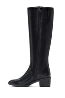 Women's Black Zippered Buckle Detailed Thick Heeled Leather Boots | Derimod