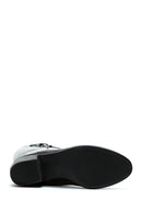 Women's Black Zippered Buckle Detailed Thick Heeled Leather Boots | Derimod