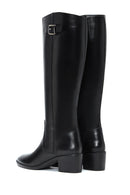 Women's Black Zippered Buckle Detailed Thick Heeled Leather Boots | Derimod